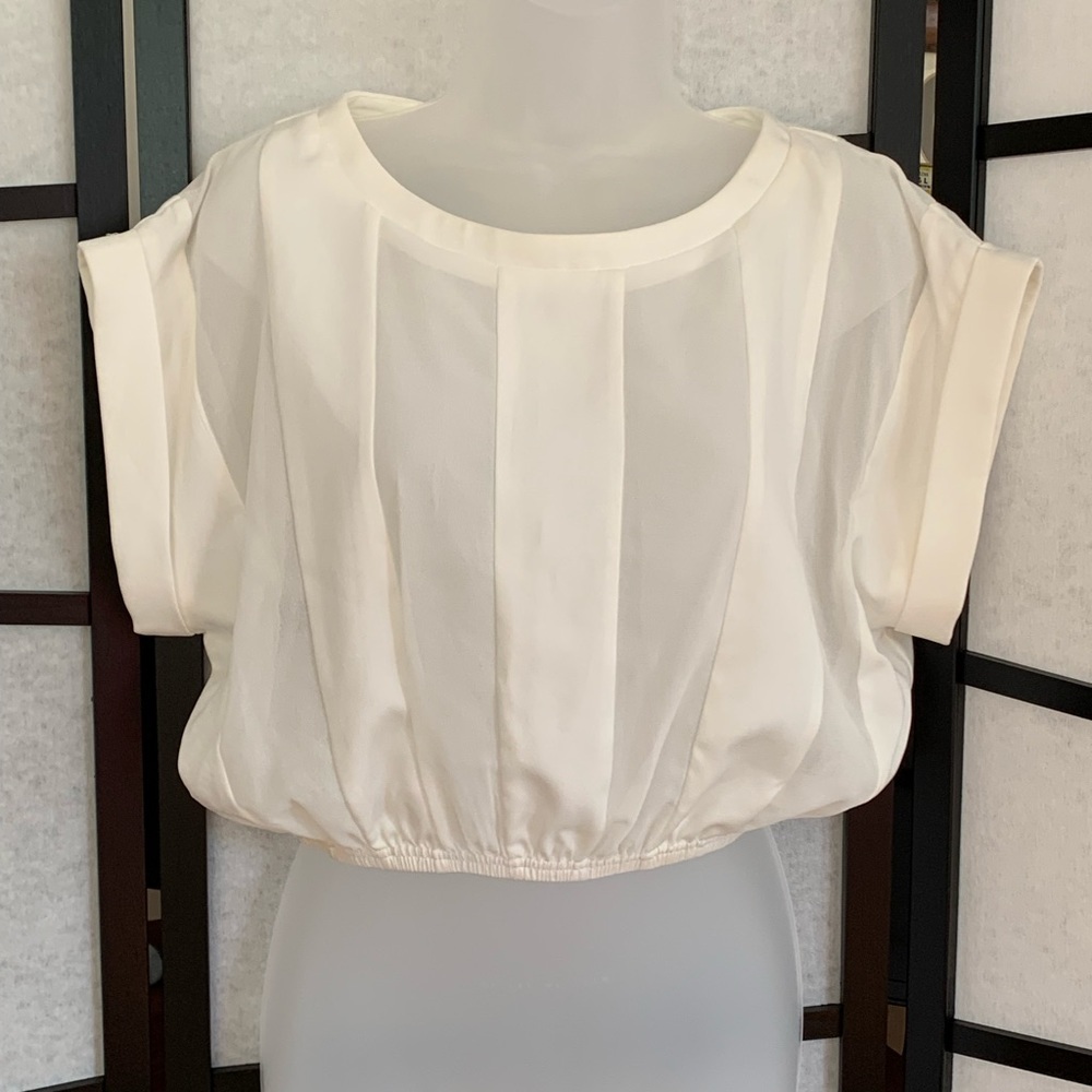 Lucy Paris Off White Striped Crop Top Blouse ~ Dolman Cap Sleeves ~ Size S